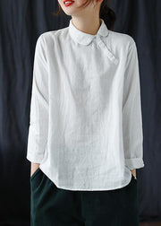 Chic White flower Clothes Lapel Button Down Spring Blouses