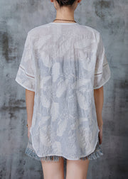 Chic White Embroidered Chinese Button Cotton Shirt Tops Summer