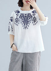 Chic White Embroideried Cotton T Shirt Summer