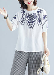 Chic White Embroideried Cotton T Shirt Summer