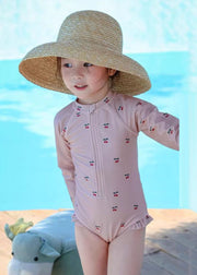 Chic White O-Neck Print Kid One Piece Swimsui Long Sleeve