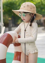 Chic White O-Neck Print Kid One Piece Swimsui Long Sleeve