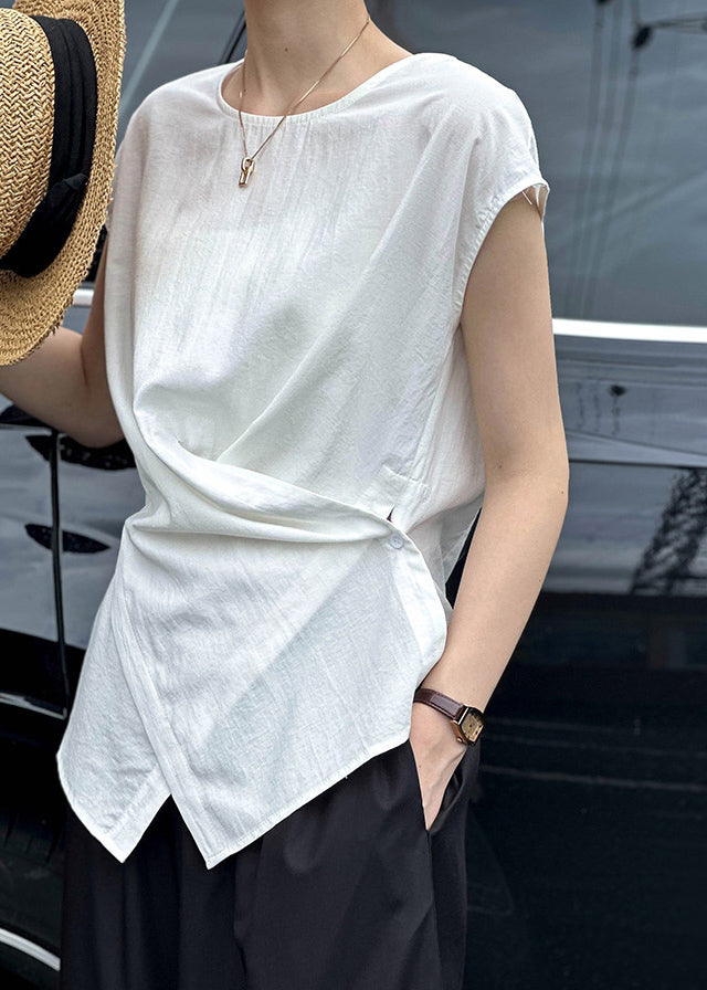 Chic White Patchwork Button T Shirt Short Sleeve