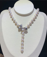 Chic White Pearl Bow Zircon Pendant Necklace