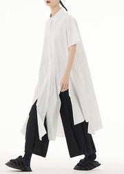 Chic White Peter Pan Collar Asymmetrical Patchwork Cotton Shirt Dress Summer