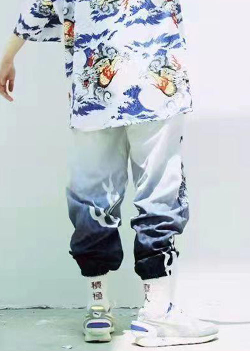 Chic White Print Pockets Cotton Men Crop Pants Summer