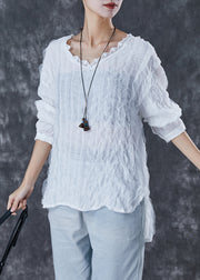 Chic White Ruffled Low High Design Cotton Shirt Top Fall