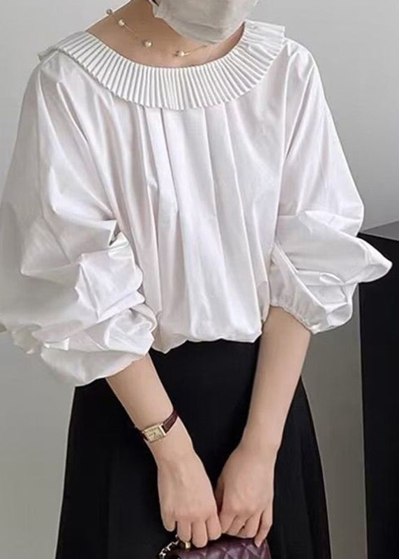 Chic White Ruffled Patchwork Shirt Batwing Sleeve