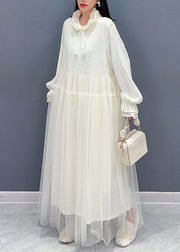 Chic White Ruffled Tulle Lace Dresses Long Sleeve