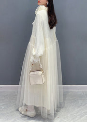 Chic White Ruffled Tulle Lace Dresses Long Sleeve