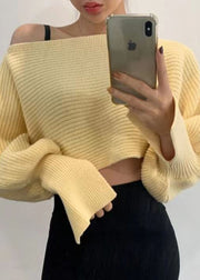 Chic White Slash Neck Knit Short Sweater Tops Batwing Sleeve