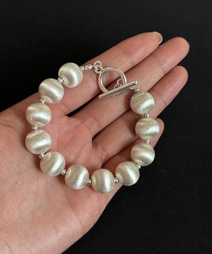 Chic White Stainless Steel Silk Brushed Pearl Chain Bracelet