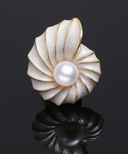 Chic White Sterling Silver Alloy Pearl Conch Brooches