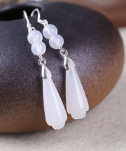 Chic Pink Sterling Silver Jade Sphericity Water Drop Drop Earrings