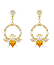 Chic Yellow Alloy Crystal Zircon Bee Hoop Earrings