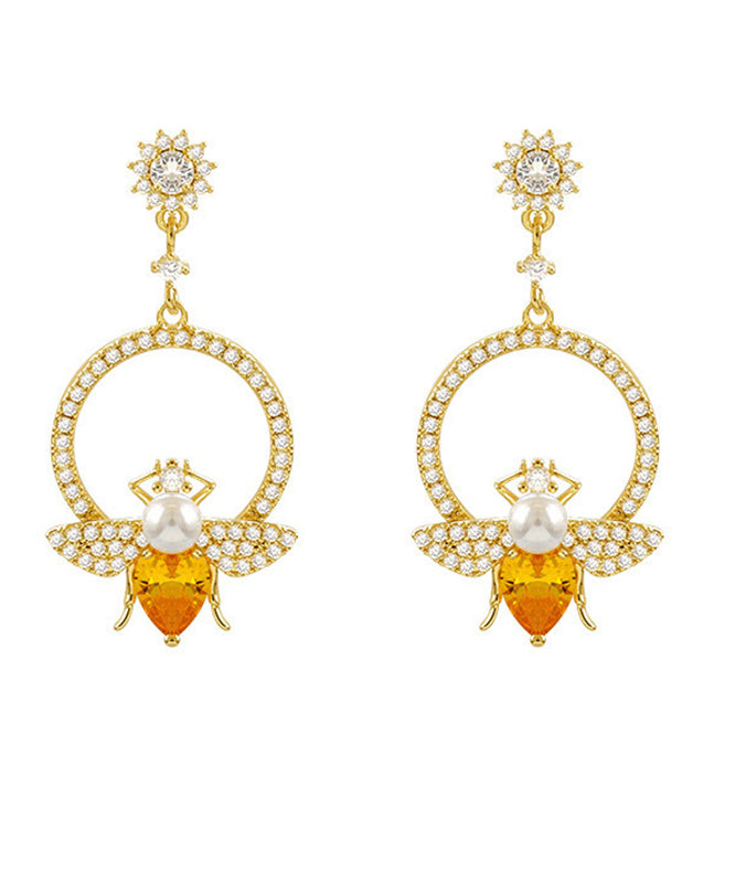 Chic Yellow Alloy Crystal Zircon Bee Hoop Earrings