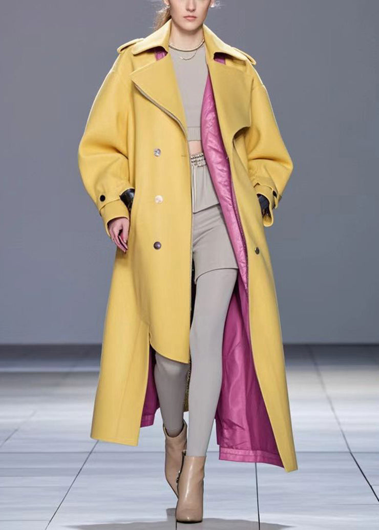 Chic Yellow Asymmetrical Design Faux Leather Trench Fall