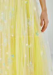 Chic Yellow Dandelion Embroideried Wear On Both Sides Tulle Skirts Summer