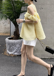 Chic Yellow Drawstring Off The Shoulder Silk Shirt Top Summer