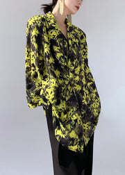 Chic Yellow Peter Pan Collar Print Cotton Shirts Long Sleeve