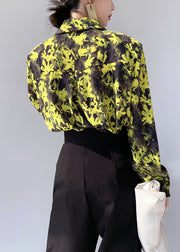 Chic Yellow Peter Pan Collar Print Cotton Shirts Long Sleeve