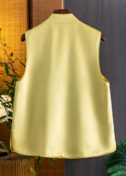 Chic Yellow Stand Collar Embroideried Side Open Silk Waistcoat Fall