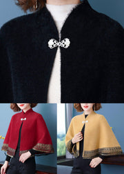 Chic Yellow Stand Collar Tasseled Pockets Patchwork Mink Velvet Coats Fall