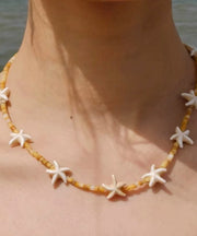 Chic Yellow Sterling Silver Alloy Beading Five Pointed Star Gratuated Bead Necklace