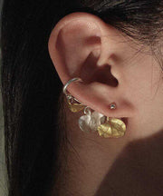 Chic Yellow Sterling Silver Leaf Hoop Earrings