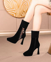 Chic Zircon Zippered Splicing High Heel Boots Black Suede