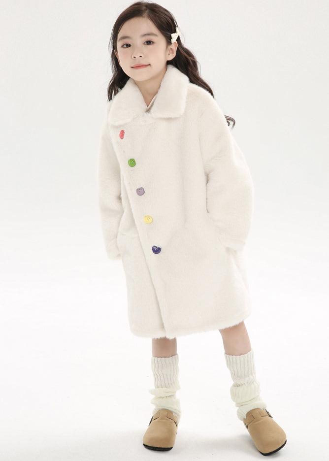 Chice Pink Asymmetrical Peter Pan Collar Kids Mink Velvet Long Woolen Coats Winter