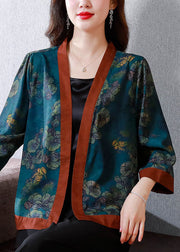 Chinese Styl Blue Print Patchwork Silk Cardigan Summer