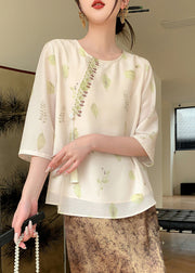 Chinese Style Apricot Print Tassel Chiffon Top Fall