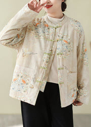 Chinese Style Apricot Print Warm Fine Cotton Filled Parka Winter