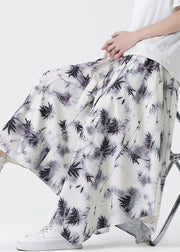 Chinese Style Asymmetrical Pockets Print Silk Men Pants Summer