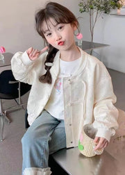 Chinese Style Beige O-Neck Sequins Button Kids Coats Fall