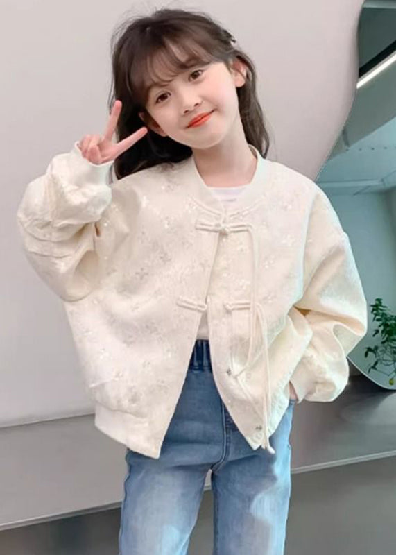 Chinese Style Beige O-Neck Sequins Button Kids Coats Fall