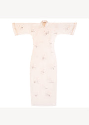 Chinese Style Beige Stand Collar Embroidered Patchwork Silk Dress Fall