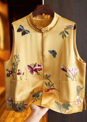 Chinese Style Black Butterfly Embroideried Patchwork Silk Vest Sleeveless