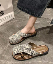 Chinese Style Black Hollow Out Print Satin Slide Sandals