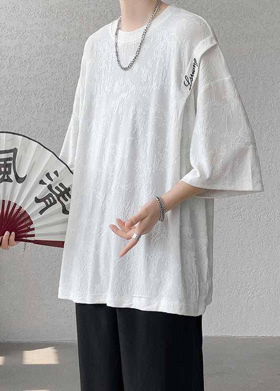 Chinese Style Black Jacquard Ice Silk Oversized T Shirt Men Summer