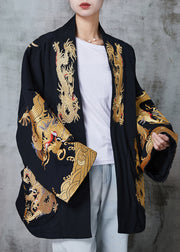 Chinese Style Black Oversized Dragon Cotton Cardigans Spring