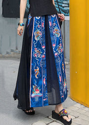 Chinese Style Black Patchwork Embroideried Chiffon Skirts Spring