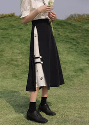 Chinese Style Black Patchwork Side Open Chiffon Skirt Summer