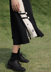 Chinese Style Black Patchwork Side Open Chiffon Skirt Summer