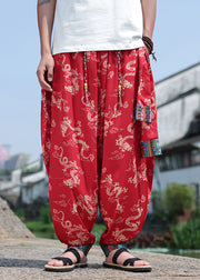 Chinese Style Black Print Ice Silk Loose Men's Lantern Pants Summer