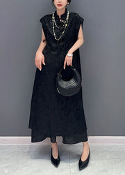 Chinese Style Black Tasseled Jacquard Patchwork Silk Dress Summer