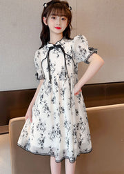 Chinese Style Black Tasseled Print Patchwork Chiffon Baby Girls Dress Summer