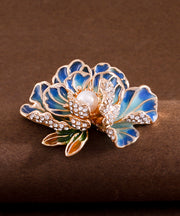 Chinese Style Blue Sterling Silver Alloy Zircon Peony Flower Brooches