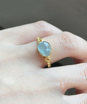 Chinese Style Blue Sterling Silver Overgild Zircon Crystal A Mythical Wild Animal Rings